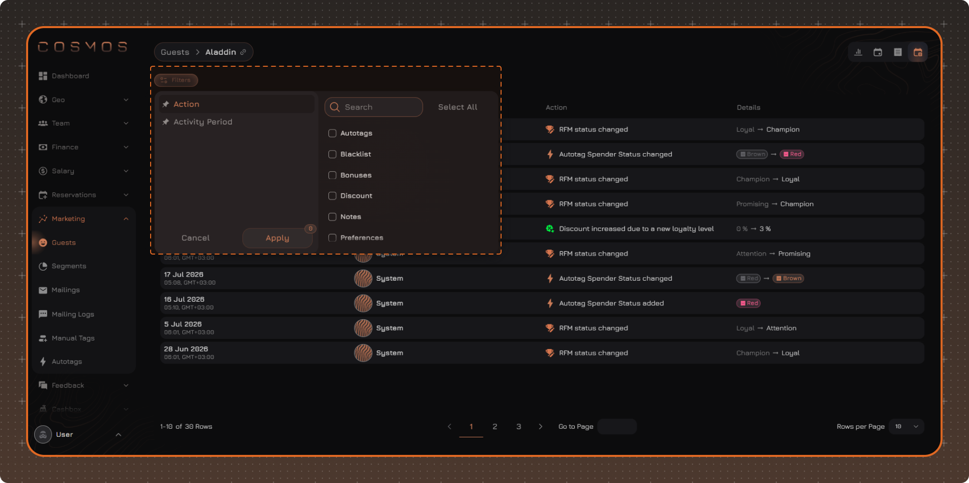Activity Log Filter