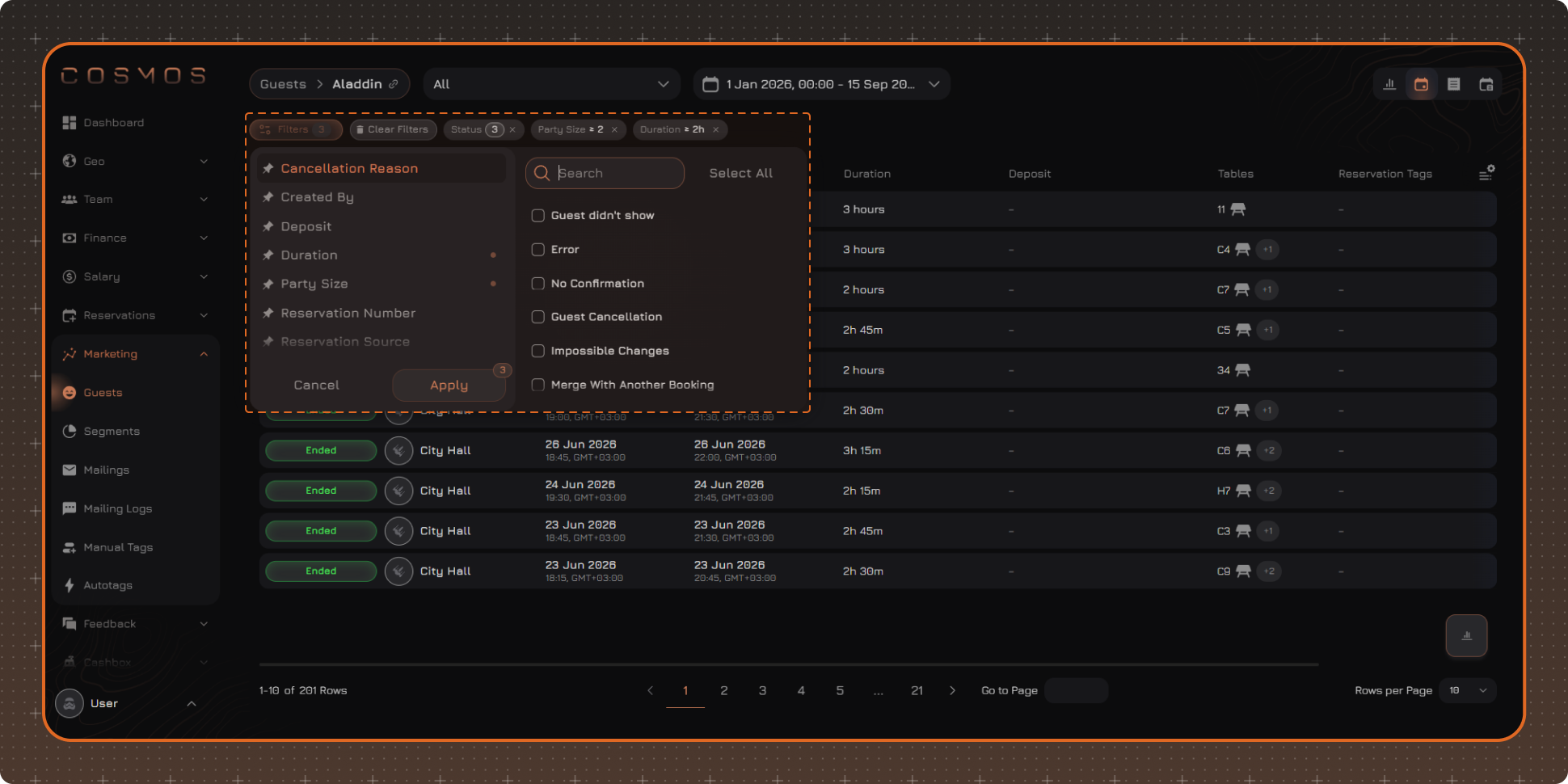 Reservations with Filters
